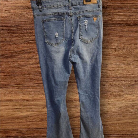 Celebrity Ace Distressed Flare Jeans Size 15/32 Light Blue Denim Hippie - Picture 6 of 8